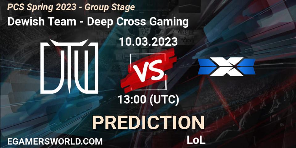 Pronósticos Dewish Team - Deep Cross Gaming. 19.02.2023 at 11:30. PCS Spring 2023 - Group Stage - LoL