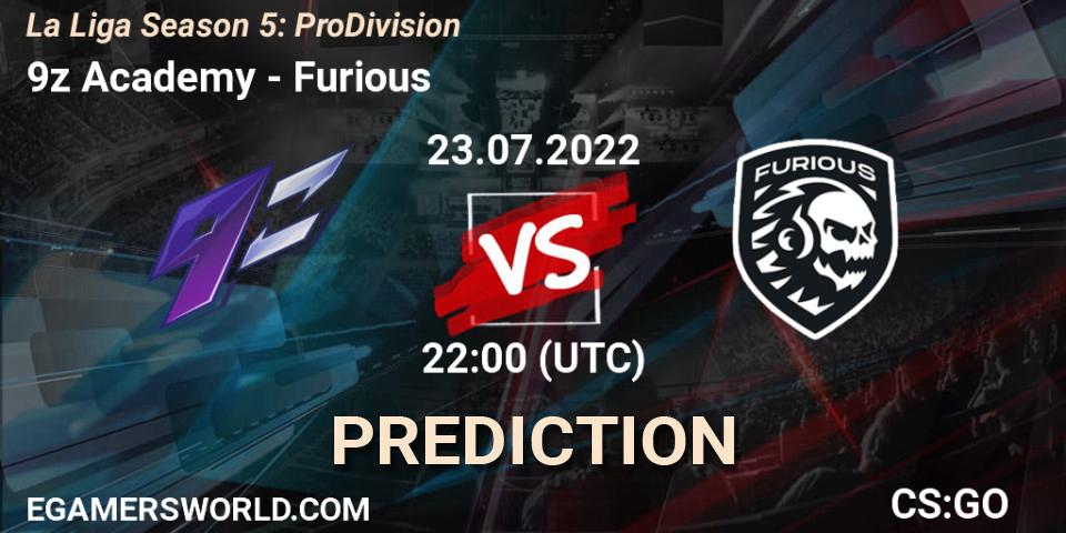 Pronósticos 9z Academy - Furious. 23.07.2022 at 22:10. La Liga Season 5: Pro Division - Counter-Strike (CS2)