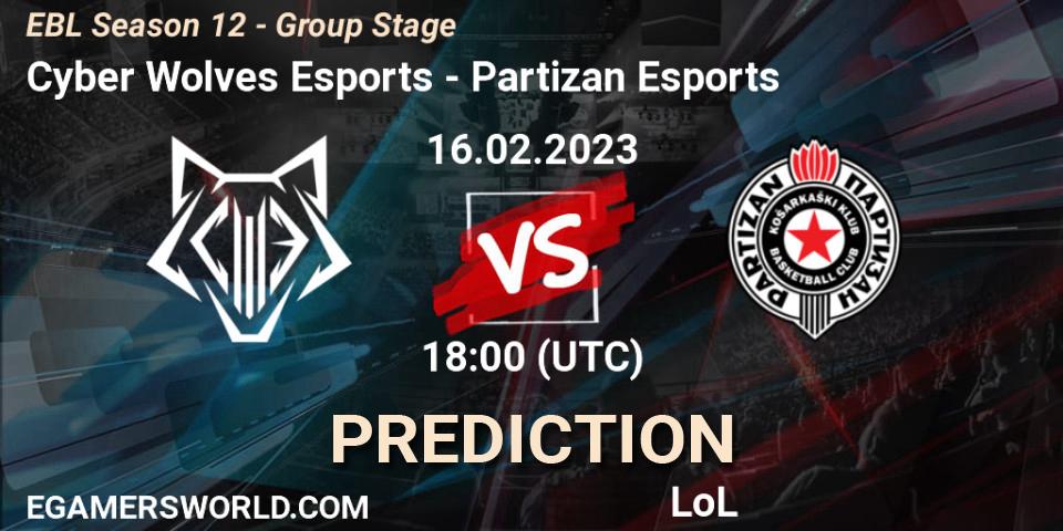 Pronósticos Cyber Wolves Esports - Partizan Esports. 16.02.23. EBL Season 12 - Group Stage - LoL