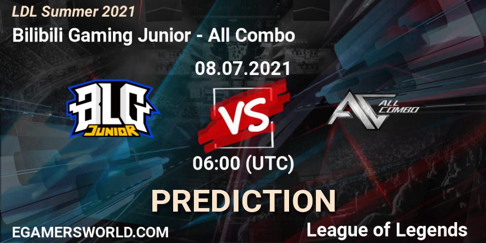 Pronósticos Bilibili Gaming Junior - All Combo. 08.07.2021 at 06:00. LDL Summer 2021 - LoL