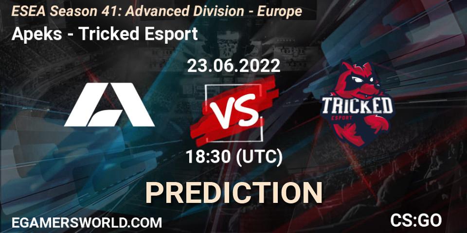 Pronósticos Apeks - Tricked Esport. 23.06.2022 at 18:00. ESEA Season 41: Advanced Division - Europe - Counter-Strike (CS2)