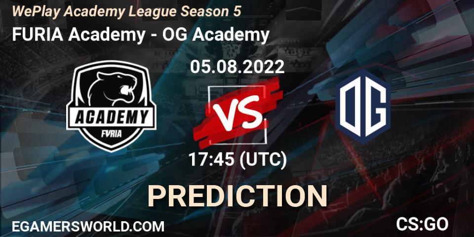 Pronósticos FURIA Academy - OG Academy. 05.08.2022 at 17:45. WePlay Academy League Season 5 - Counter-Strike (CS2)