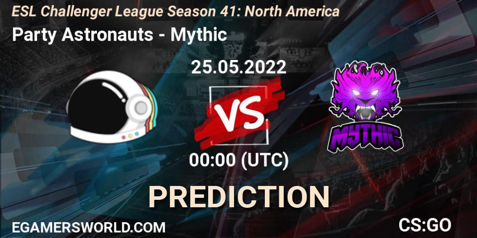 Pronósticos Party Astronauts - Mythic. 25.05.2022 at 00:00. ESL Challenger League Season 41: North America - Counter-Strike (CS2)