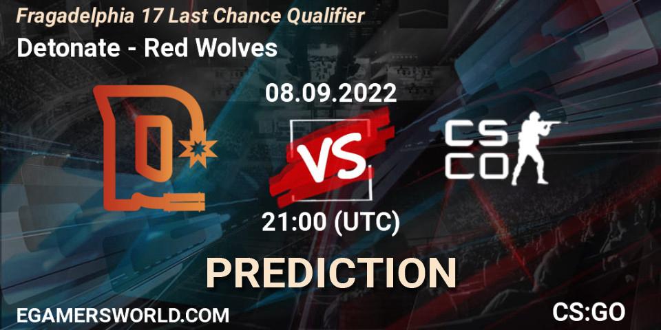 Pronósticos Detonate - Red Wolves. 08.09.2022 at 21:15. Fragadelphia 17 Last Chance Qualifier - Counter-Strike (CS2)
