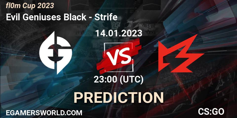 Pronósticos Evil Geniuses Black - Strife. 14.01.2023 at 23:00. fl0m Cup 2023 - Counter-Strike (CS2)