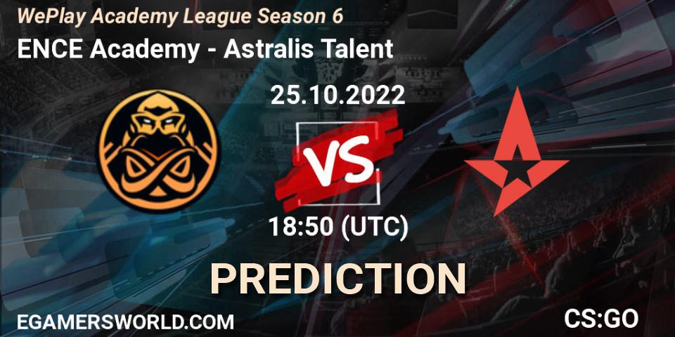 Pronósticos ENCE Academy - Astralis Talent. 25.10.2022 at 19:20. WePlay Academy League Season 6 - Counter-Strike (CS2)