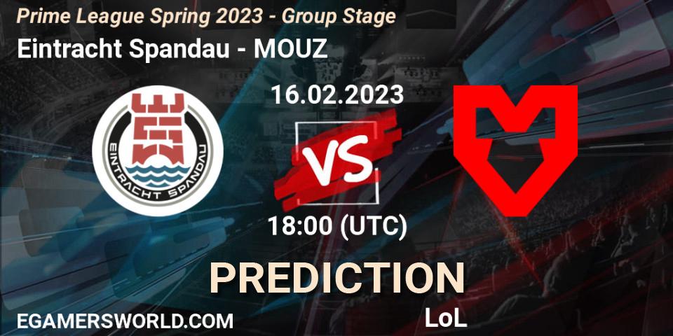 Pronósticos Eintracht Spandau - MOUZ. 16.02.2023 at 19:00. Prime League Spring 2023 - Group Stage - LoL