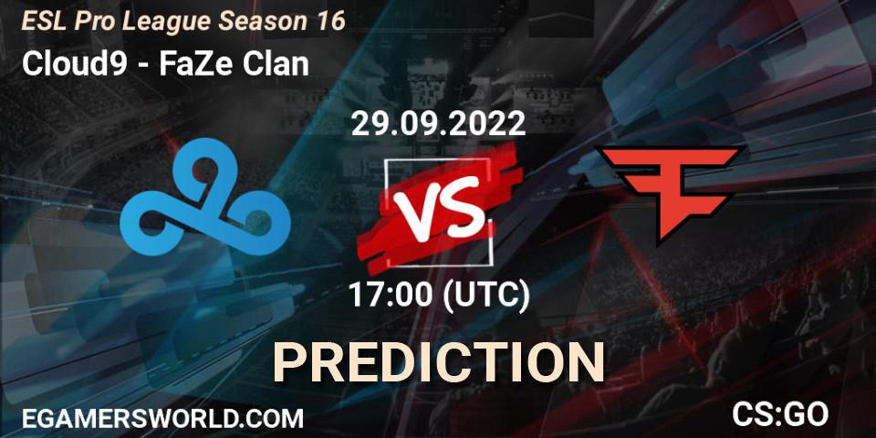 Pronósticos Cloud9 - FaZe Clan. 29.09.2022 at 17:00. ESL Pro League Season 16 - Counter-Strike (CS2)