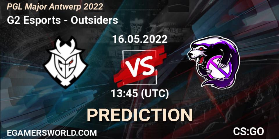 Pronósticos G2 Esports - Outsiders. 16.05.2022 at 14:35. PGL Major Antwerp 2022 - Counter-Strike (CS2)