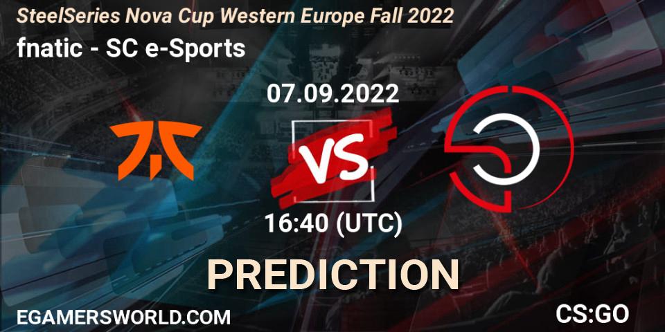 Pronósticos fnatic - SC e-Sports. 07.09.2022 at 16:40. SteelSeries Nova Cup Western Europe Fall 2022 - Counter-Strike (CS2)