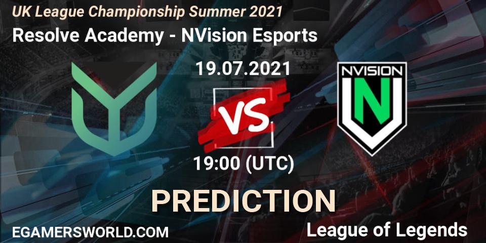 Pronósticos Resolve Academy - NVision Esports. 19.07.2021 at 19:00. UK League Championship Summer 2021 - LoL