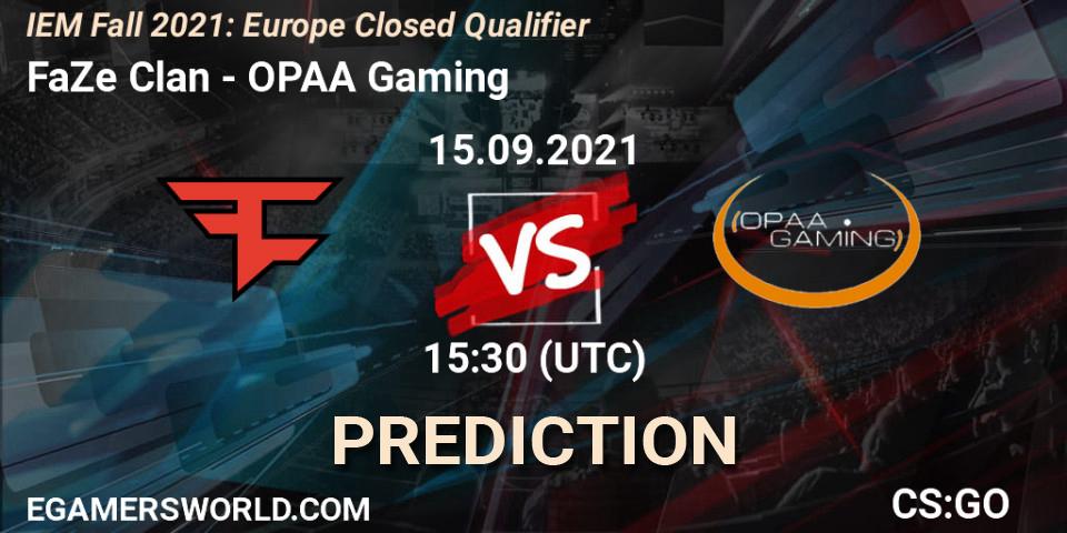 Pronósticos FaZe Clan - OPAA Gaming. 15.09.2021 at 15:30. IEM Fall 2021: Europe Closed Qualifier - Counter-Strike (CS2)