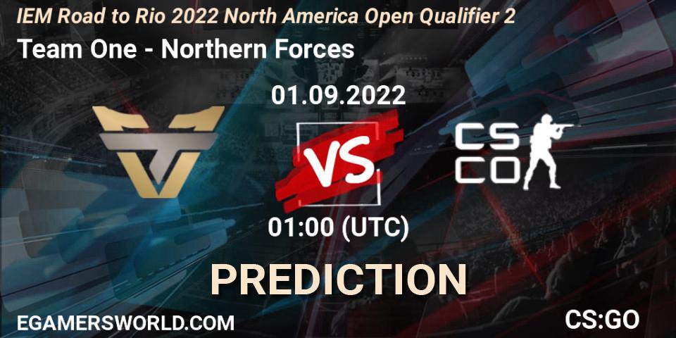Pronósticos Team One - Northern Forces. 01.09.2022 at 01:00. IEM Road to Rio 2022 North America Open Qualifier 2 - Counter-Strike (CS2)