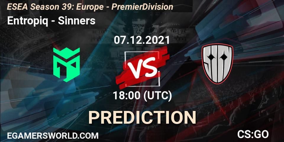 Pronósticos Entropiq - Sinners. 07.12.2021 at 18:00. ESEA Season 39: Europe - Premier Division - Counter-Strike (CS2)