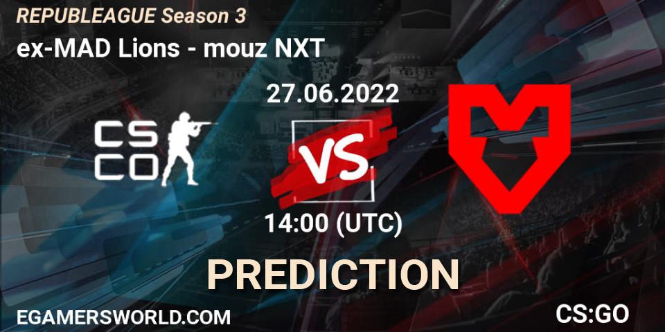 Pronósticos ex-MAD Lions - mouz NXT. 27.06.2022 at 14:00. REPUBLEAGUE Season 3 - Counter-Strike (CS2)