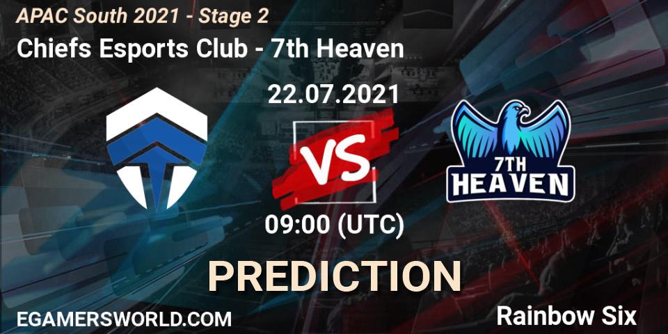 Pronósticos Chiefs Esports Club - 7th Heaven. 22.07.2021 at 09:00. APAC South 2021 - Stage 2 - Rainbow Six