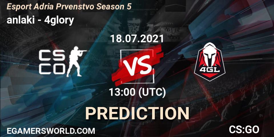 Pronósticos anlaki - 4glory. 18.07.2021 at 13:10. Esport Adria Prvenstvo Season 5 - Counter-Strike (CS2)