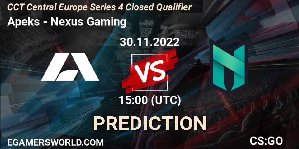 Pronósticos Apeks - Nexus Gaming. 30.11.22. CCT Central Europe Series 4 Closed Qualifier - CS2 (CS:GO)