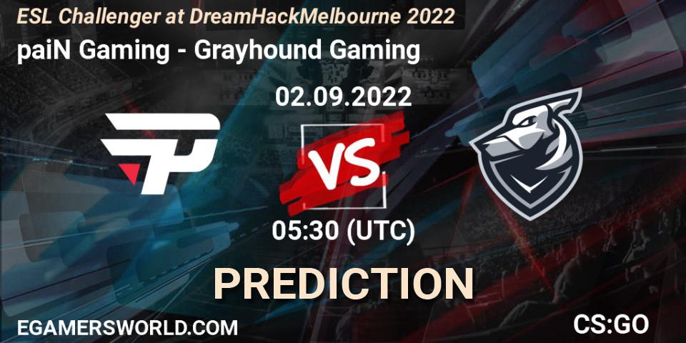 Pronósticos paiN Gaming - Grayhound Gaming. 02.09.2022 at 05:50. ESL Challenger at DreamHack Melbourne 2022 - Counter-Strike (CS2)