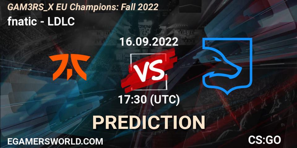 Pronósticos fnatic - LDLC. 16.09.2022 at 17:30. GAM3RS_X EU Champions: Fall 2022 - Counter-Strike (CS2)