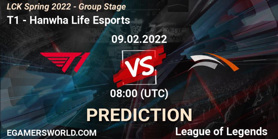 Pronósticos T1 - Hanwha Life Esports. 09.02.2022 at 08:00. LCK Spring 2022 - Group Stage - LoL