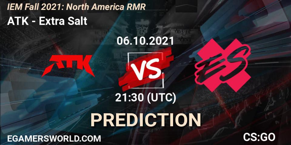 Pronósticos ATK - Extra Salt. 06.10.2021 at 20:20. IEM Fall 2021: North America RMR - Counter-Strike (CS2)