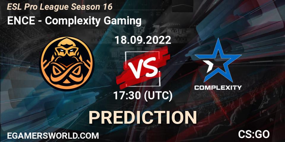Pronósticos ENCE - Complexity Gaming. 18.09.2022 at 17:30. ESL Pro League Season 16 - Counter-Strike (CS2)