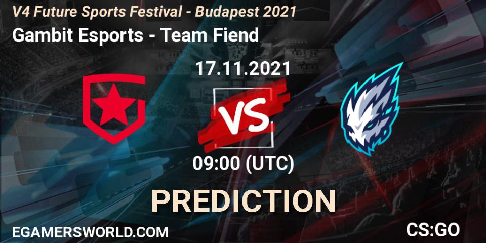 Pronósticos Gambit Esports - Team Fiend. 17.11.2021 at 09:00. V4 Future Sports Festival - Budapest 2021 - Counter-Strike (CS2)