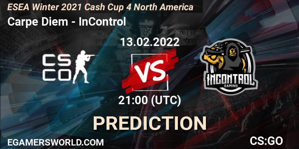 Pronósticos Carpe Diem - InControl. 13.02.2022 at 21:00. ESEA Winter 2021 Cash Cup 4 North America - Counter-Strike (CS2)
