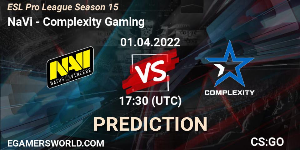 Pronósticos NaVi - Complexity Gaming. 01.04.2022 at 17:30. ESL Pro League Season 15 - Counter-Strike (CS2)