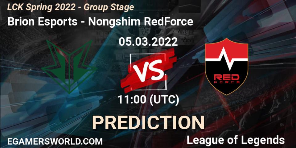 Pronósticos Brion Esports - Nongshim RedForce. 05.03.2022 at 11:50. LCK Spring 2022 - Group Stage - LoL