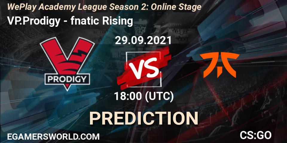 Pronósticos VP.Prodigy - fnatic Rising. 29.09.2021 at 17:30. WePlay Academy League Season 2: Online Stage - Counter-Strike (CS2)