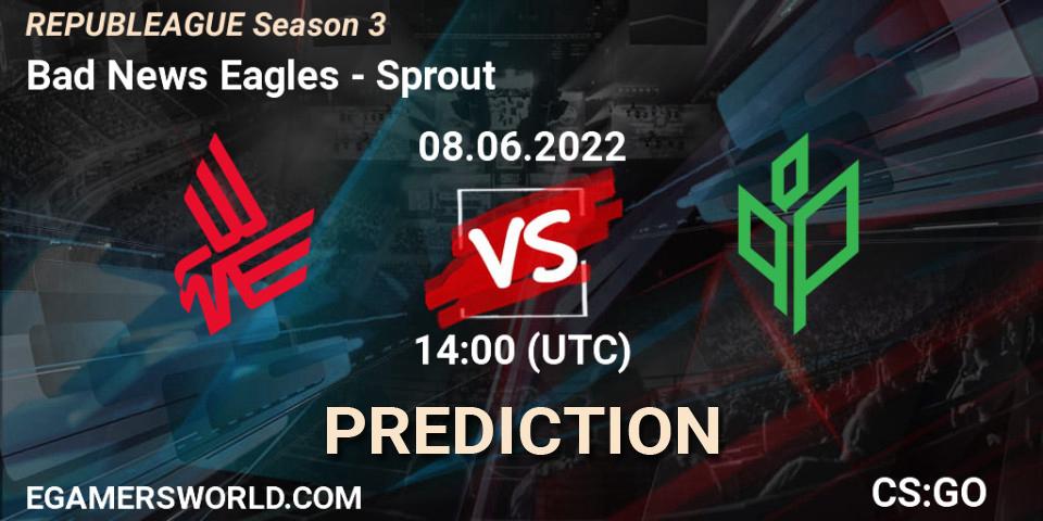 Pronósticos Bad News Eagles - Sprout. 08.06.2022 at 14:00. REPUBLEAGUE Season 3 - Counter-Strike (CS2)