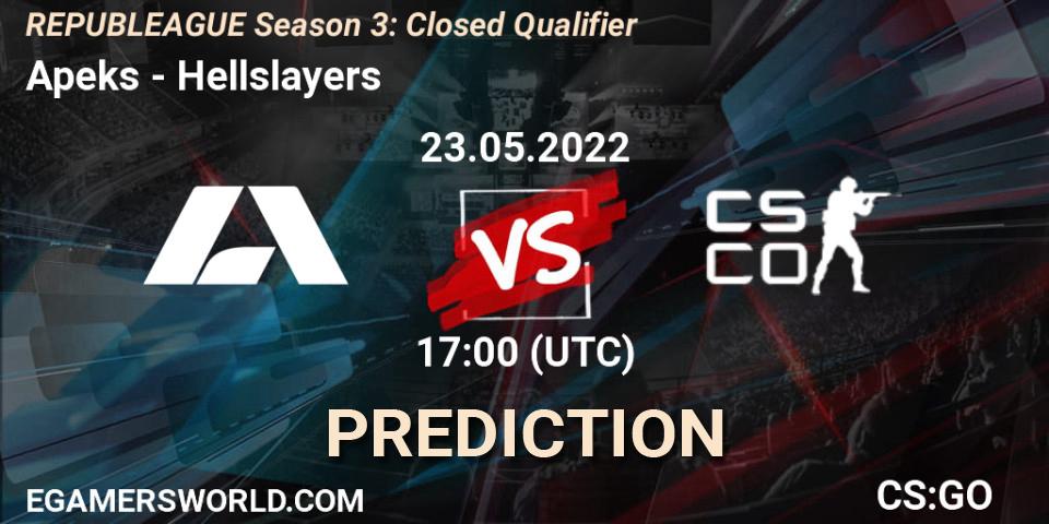 Pronósticos Apeks - Hellslayers. 23.05.2022 at 17:25. REPUBLEAGUE Season 3: Closed Qualifier - Counter-Strike (CS2)