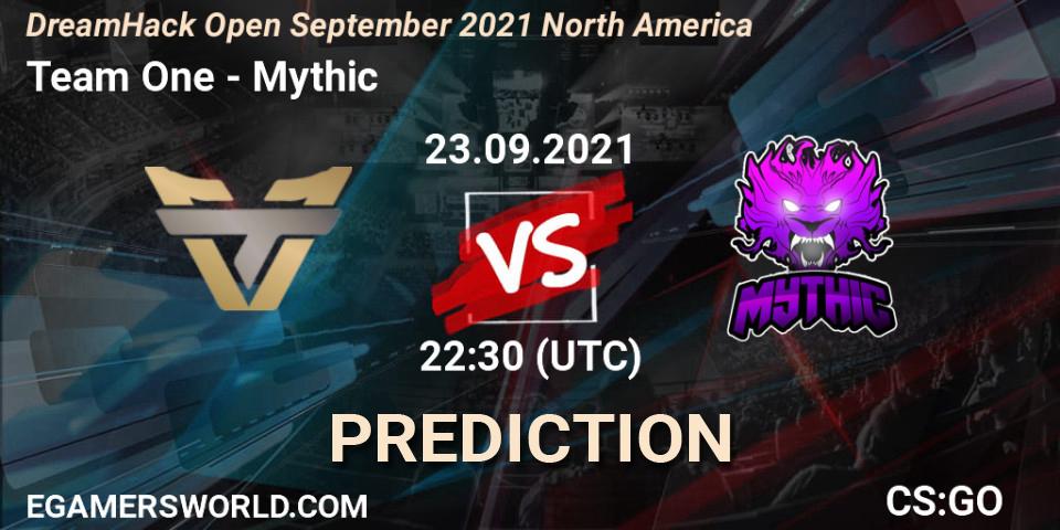 Pronósticos Team One - Mythic. 23.09.2021 at 23:00. DreamHack Open September 2021 North America - Counter-Strike (CS2)