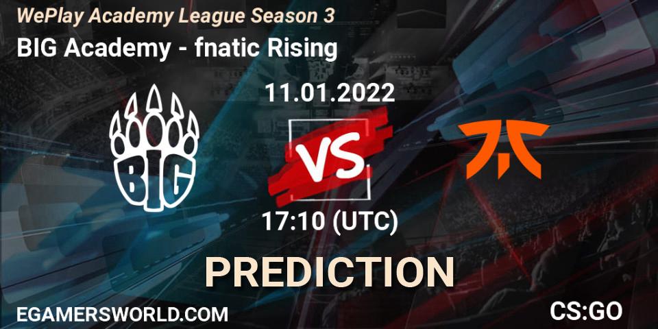Pronósticos BIG Academy - fnatic Rising. 11.01.2022 at 17:30. WePlay Academy League Season 3 - Counter-Strike (CS2)