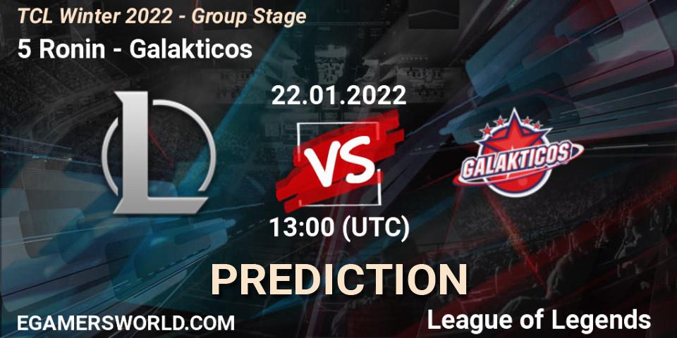 Pronósticos 5 Ronin - Galakticos. 22.01.2022 at 12:55. TCL Winter 2022 - Group Stage - LoL