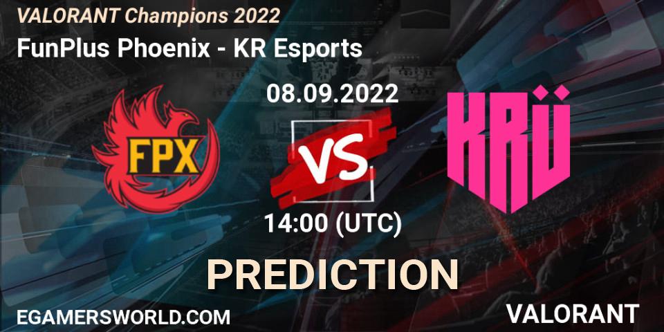 Pronósticos FunPlus Phoenix - KRÜ Esports. 08.09.2022 at 14:15. VALORANT Champions 2022 - VALORANT