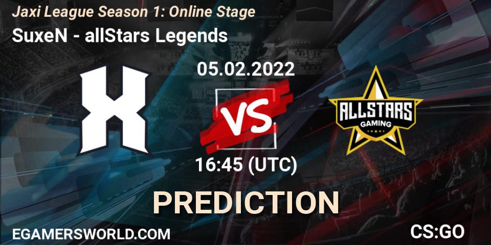 Pronósticos SuxeN - allStars Gaming. 05.02.2022 at 16:45. Jaxi League Season 1: Online Stage - Counter-Strike (CS2)