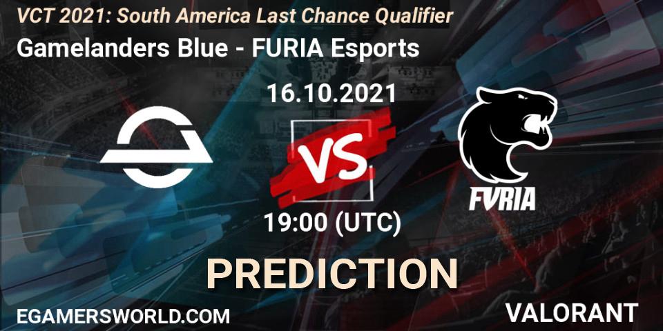Pronósticos Gamelanders Blue - FURIA Esports. 16.10.2021 at 20:00. VCT 2021: South America Last Chance Qualifier - VALORANT