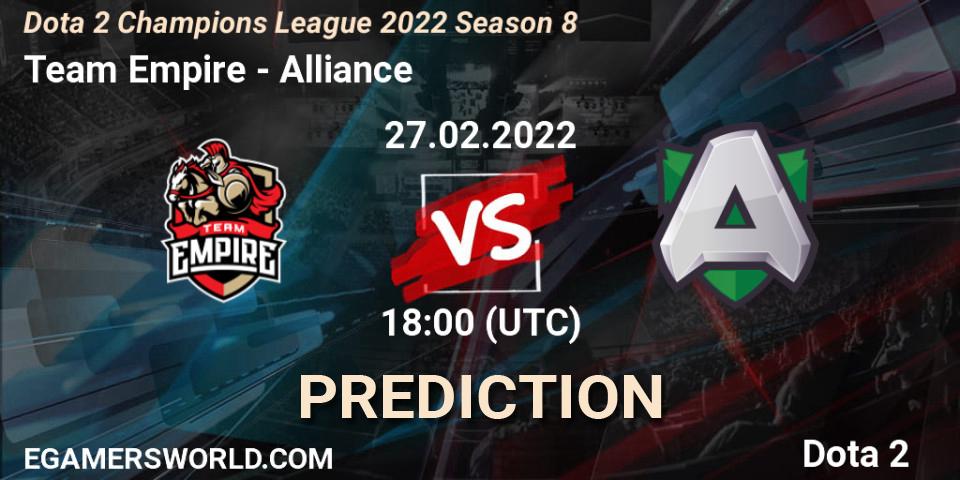 Pronósticos Team Empire - Alliance. 27.02.22. Dota 2 Champions League 2022 Season 8 - Dota 2