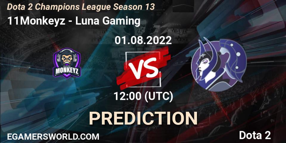 Pronósticos 11Monkeyz - Luna Gaming. 01.08.2022 at 12:17. Dota 2 Champions League Season 13 - Dota 2