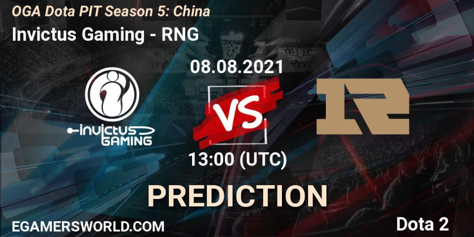 Pronósticos Invictus Gaming - RNG. 08.08.2021 at 11:23. OGA Dota PIT Season 5: China - Dota 2