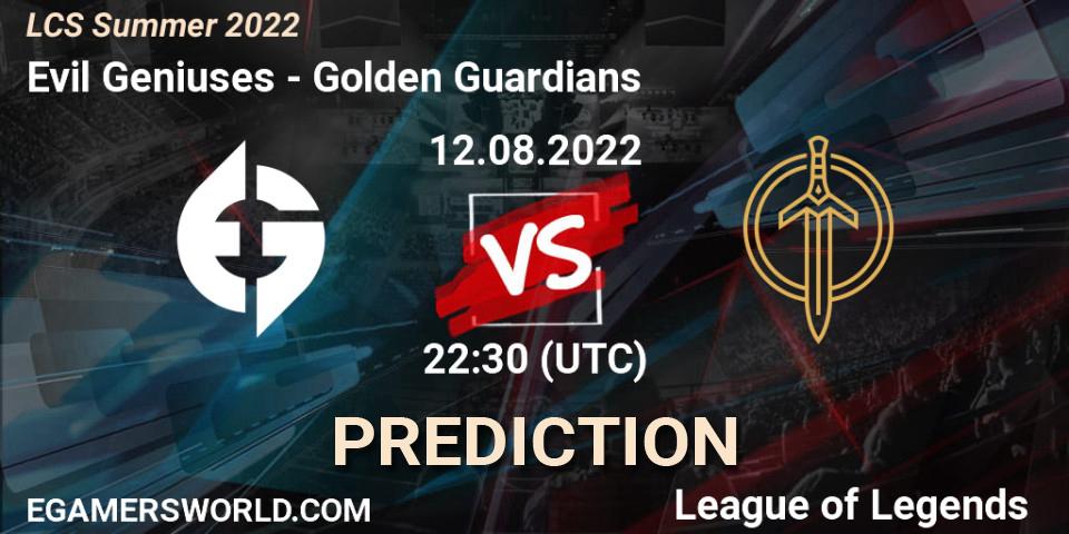 Pronósticos Evil Geniuses - Golden Guardians. 12.08.22. LCS Summer 2022 - LoL