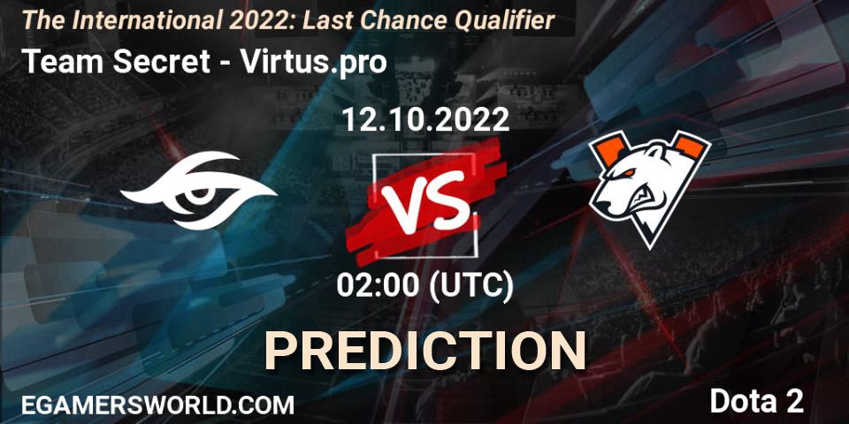 Pronósticos Team Secret - Virtus.pro. 12.10.22. The International 2022: Last Chance Qualifier - Dota 2