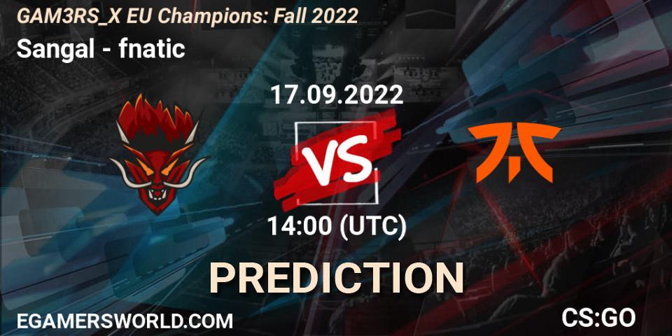 Pronósticos Sangal - fnatic. 17.09.2022 at 14:00. GAM3RS_X EU Champions: Fall 2022 - Counter-Strike (CS2)