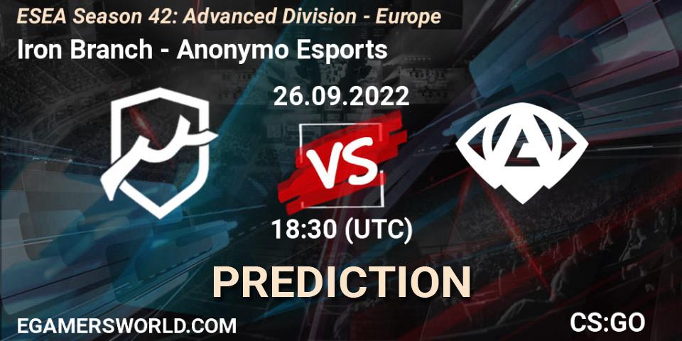 Pronósticos Iron Branch - Anonymo Esports. 27.09.2022 at 18:10. ESEA Season 42: Advanced Division - Europe - Counter-Strike (CS2)