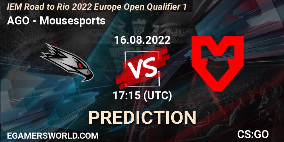 Pronósticos AGO - Mousesports. 16.08.22. IEM Road to Rio 2022 Europe Open Qualifier 1 - CS2 (CS:GO)
