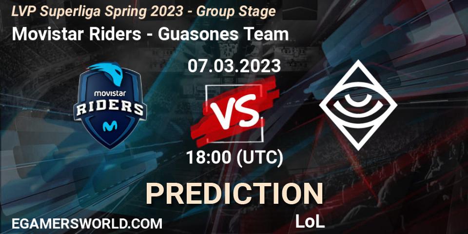Pronósticos Movistar Riders - Guasones Team. 07.03.2023 at 17:00. LVP Superliga Spring 2023 - Group Stage - LoL
