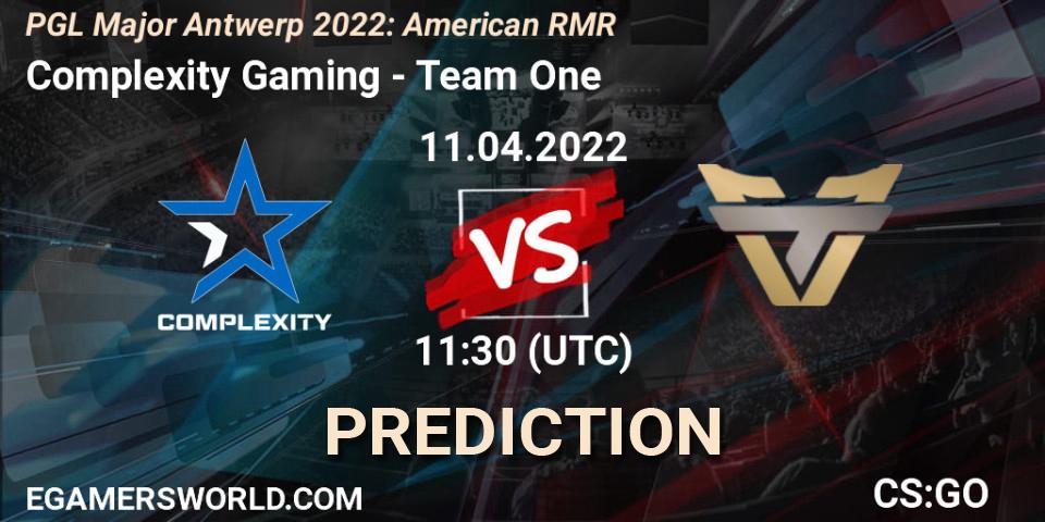 Pronósticos Complexity Gaming - Team One. 11.04.2022 at 12:10. PGL Major Antwerp 2022: American RMR - Counter-Strike (CS2)